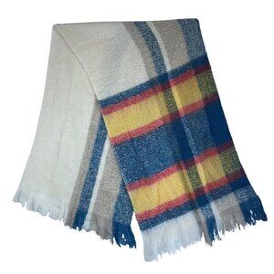 Mohair Wool Scarf Wool American Eagle Oversized Shawl White Blue Yellow Red Soft